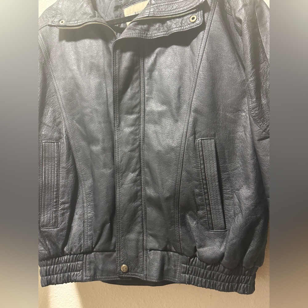 Basic Equipment Black Leather Jacket With Gold Zi… - image 6